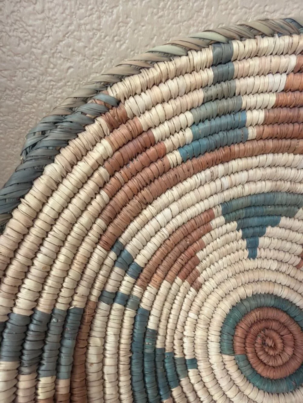 Vintage Southwestern Style Hand Woven Coiled Harvest Basket 14” Boho Cottagecore
